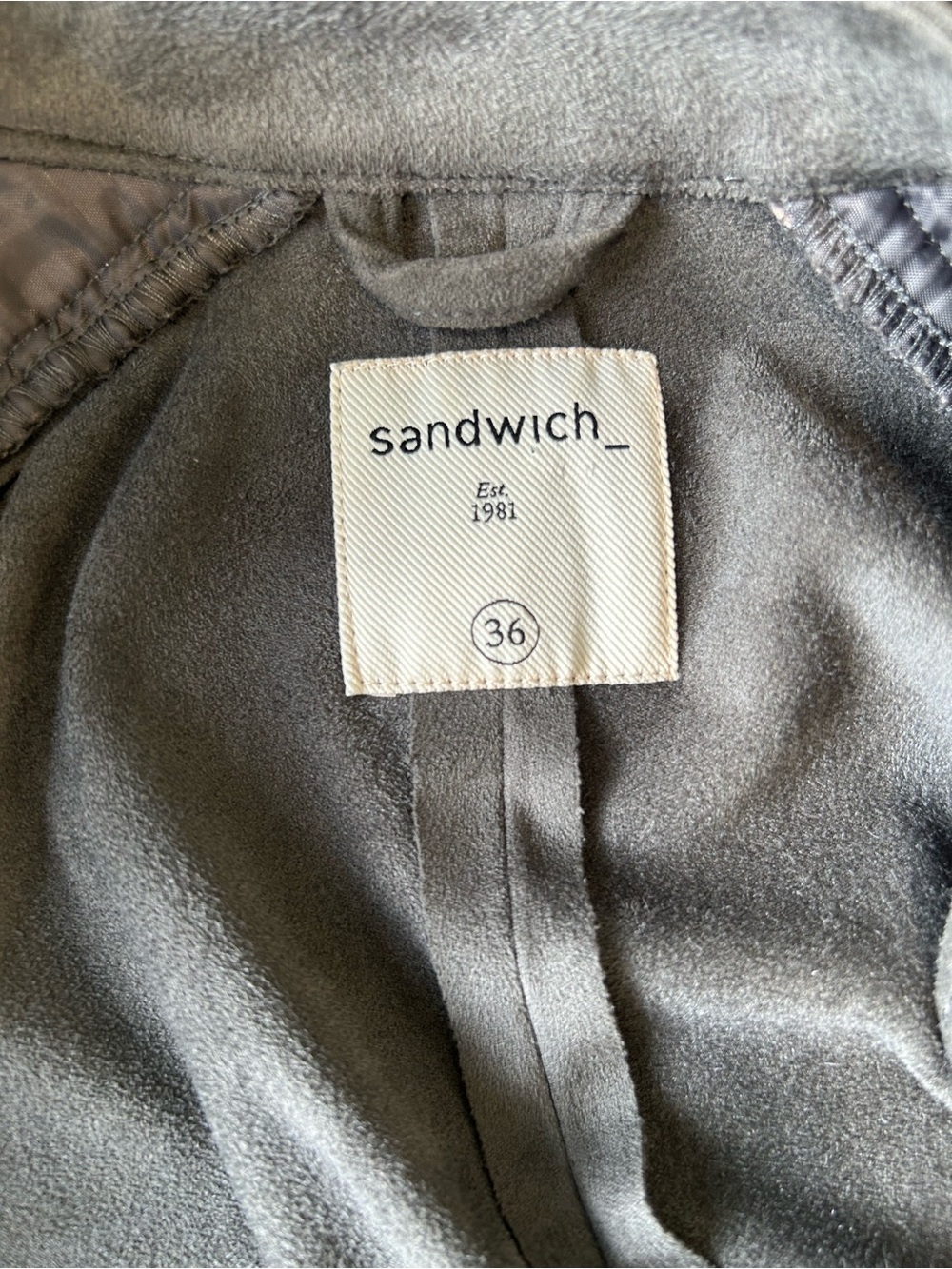 Sandwich Faux Microsuede Drape Jacket Gray Moto 90s Minimalism Quiet Luxury - Picture 9 of 15